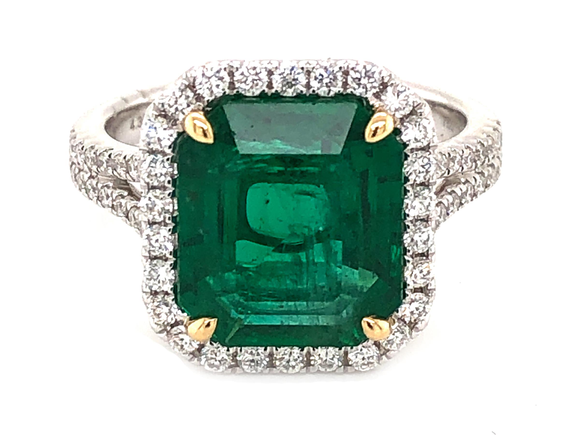 GIA Certified 4.30 Carat African Emerald and Diamond Ring 2