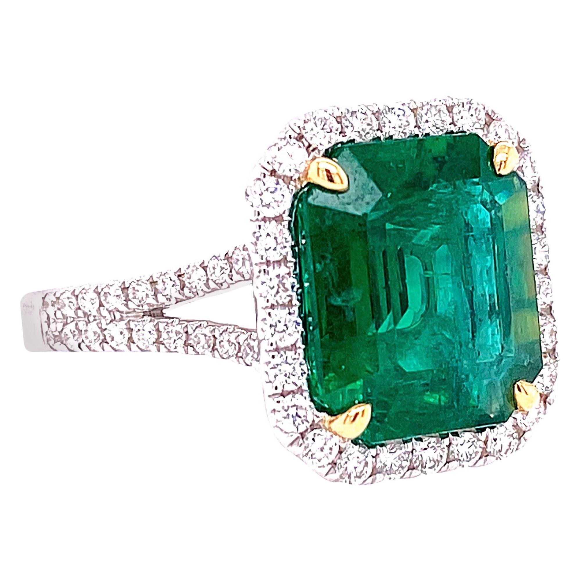 GIA Certified 4.30 Carat African Emerald and Diamond Ring