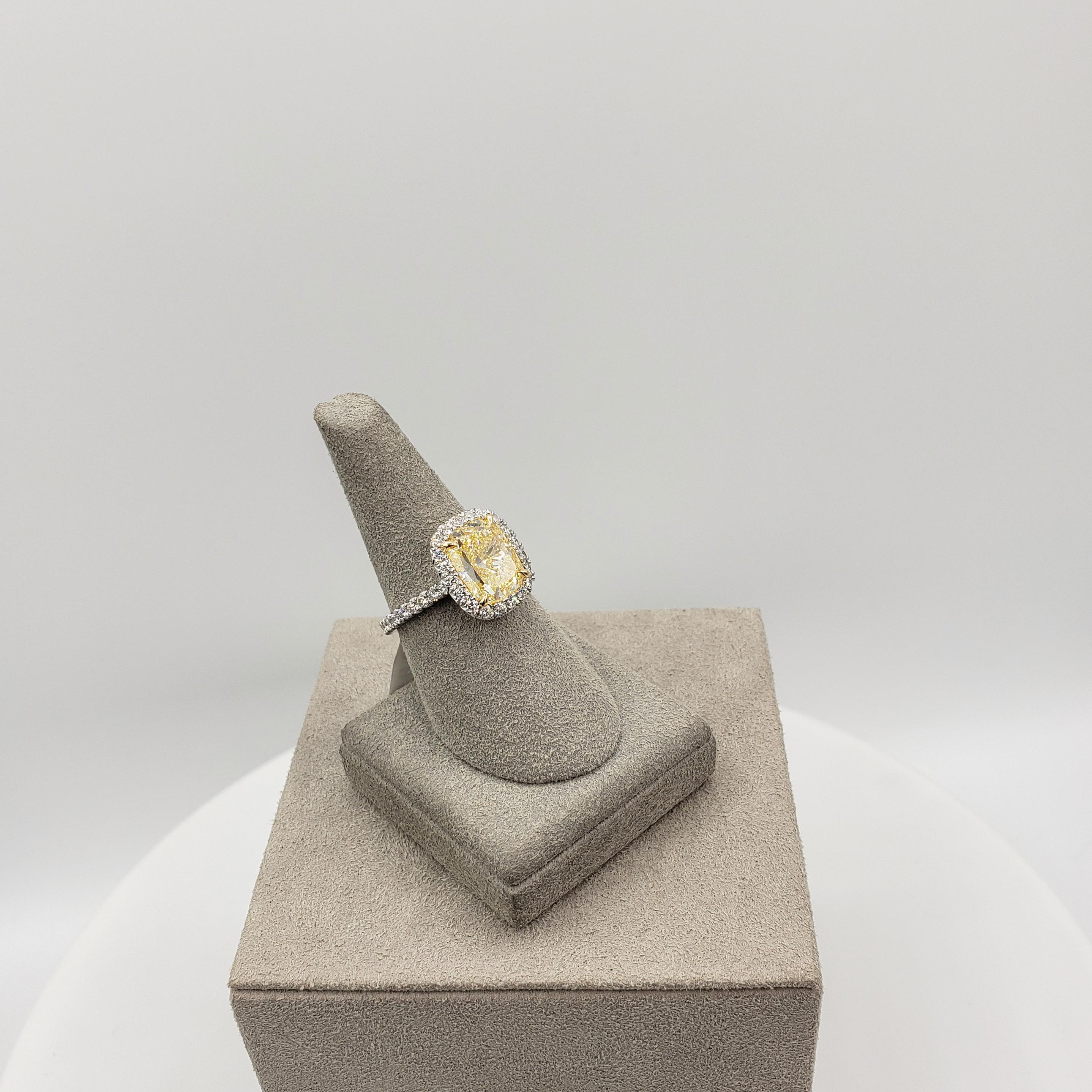 GIA Certified 4.30 Carat Cushion Cut Yellow Diamond Halo Engagement Ring 1