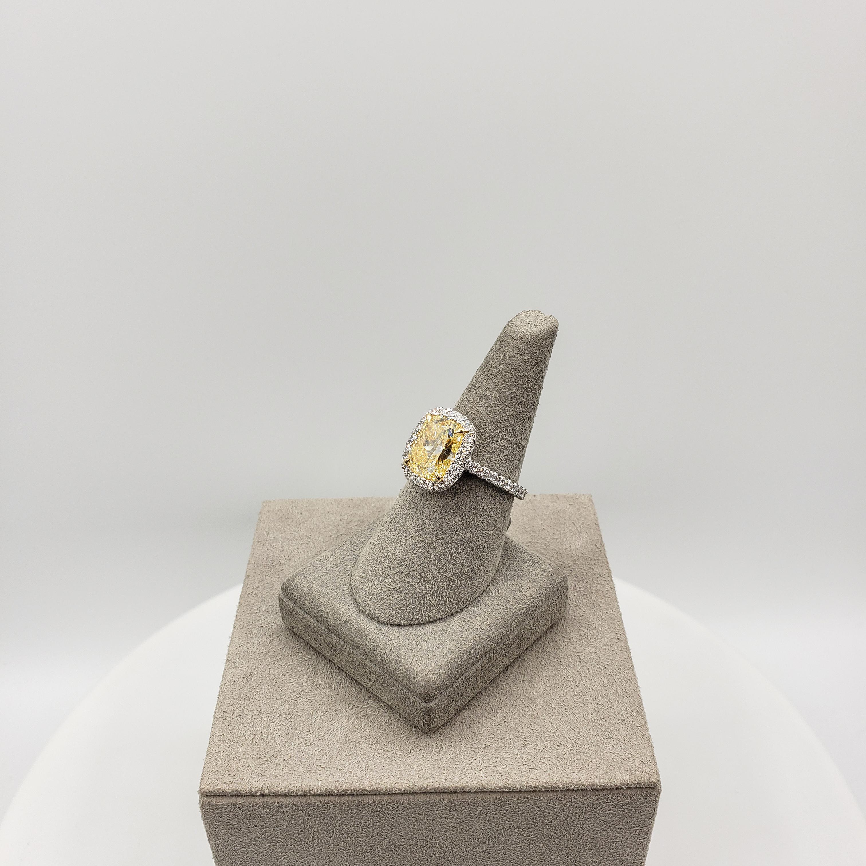 GIA Certified 4.30 Carat Cushion Cut Yellow Diamond Halo Engagement Ring 2