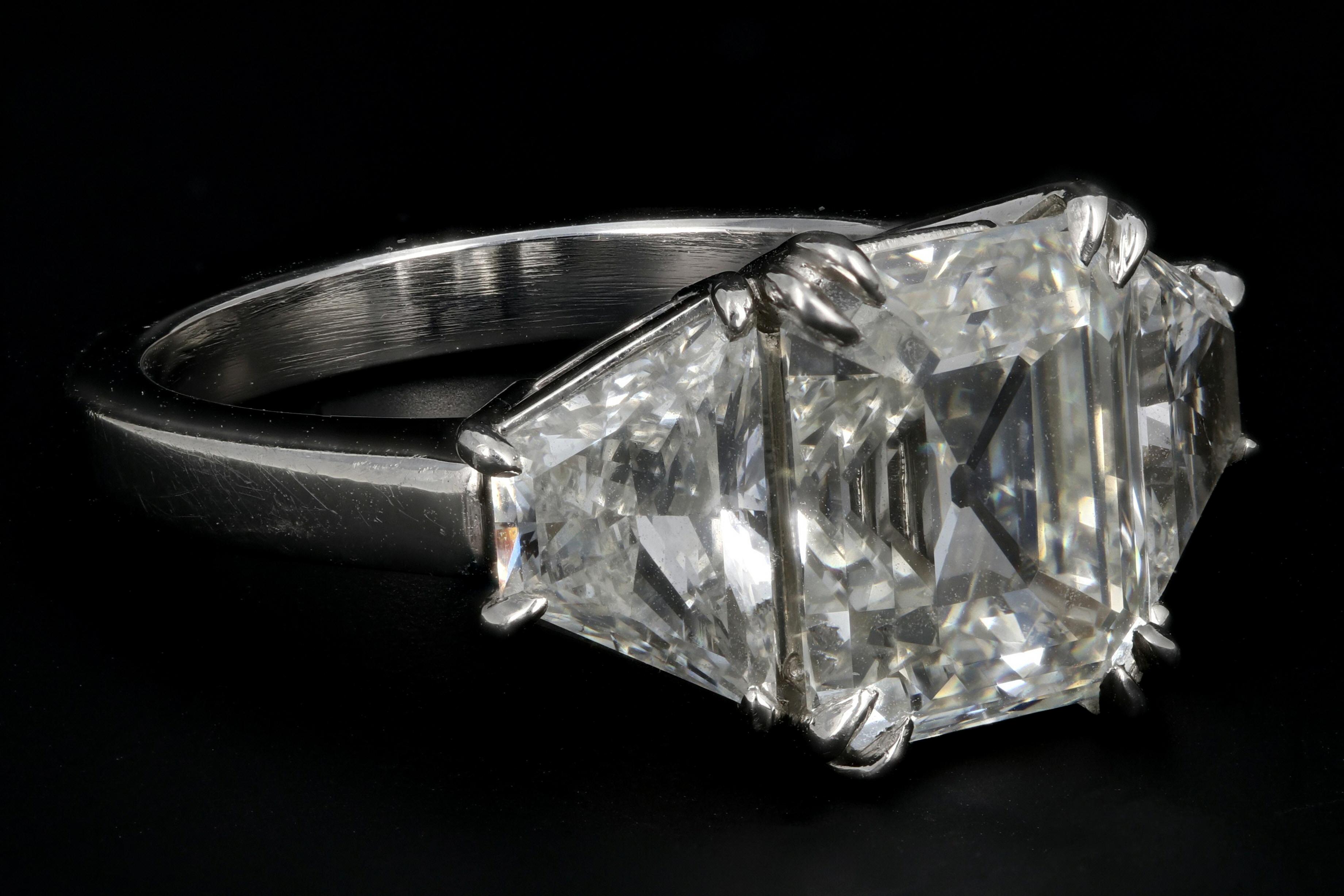 Modern GIA Certified 4.30 Carat Emerald Cut Diamond Platinum Engagement Ring