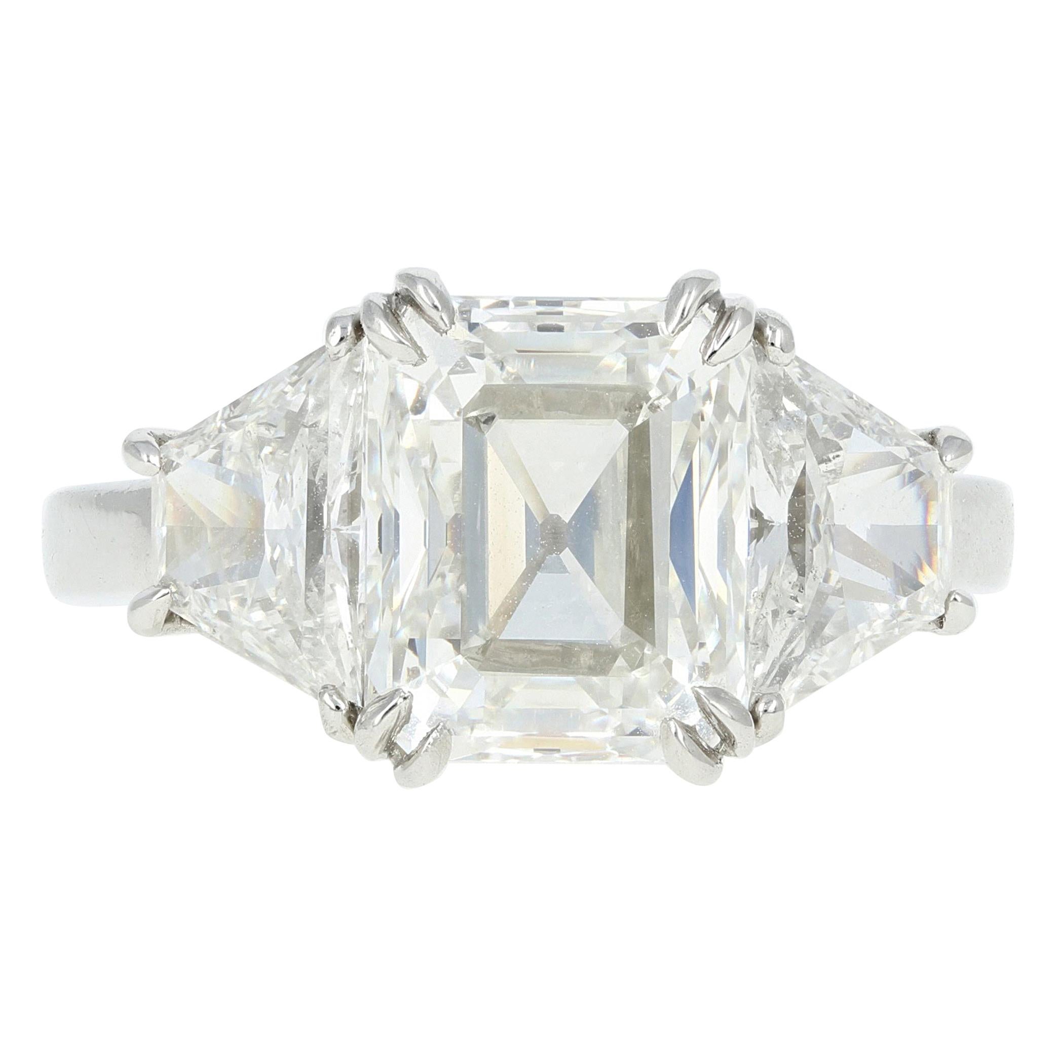 GIA Certified 4.30 Carat Emerald Cut Diamond Platinum Engagement Ring
