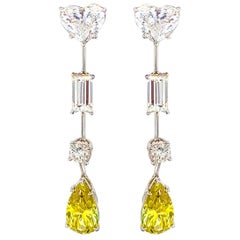 GIA Certified 4.30 Carat Pear and Heart Shape Diamond Drop Earrings