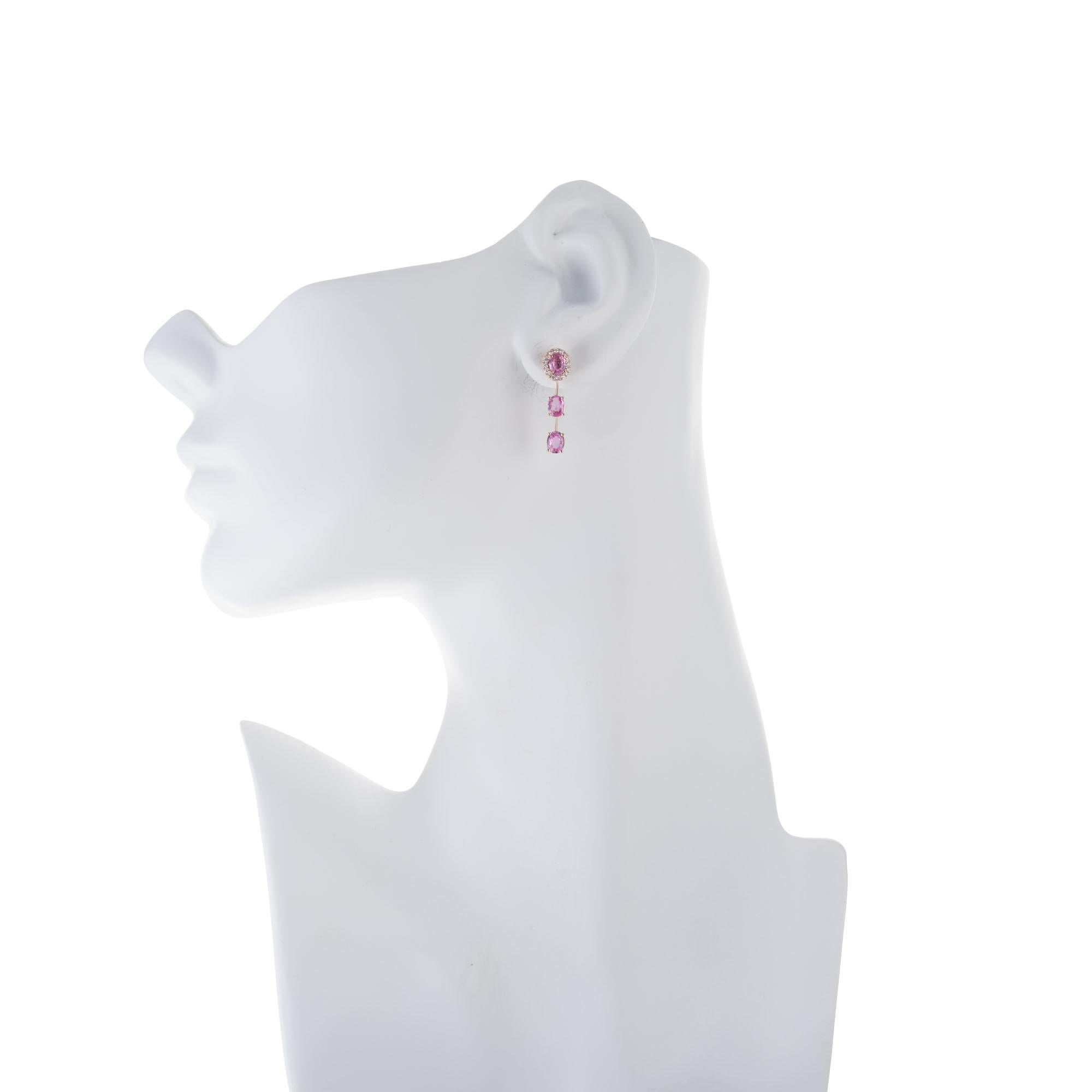 Tropfenohrringe mit GIA-zertifiziertem 4,30 Karat rosa Saphir und Diamant in Platin im Zustand „Gut“ im Angebot in Stamford, CT