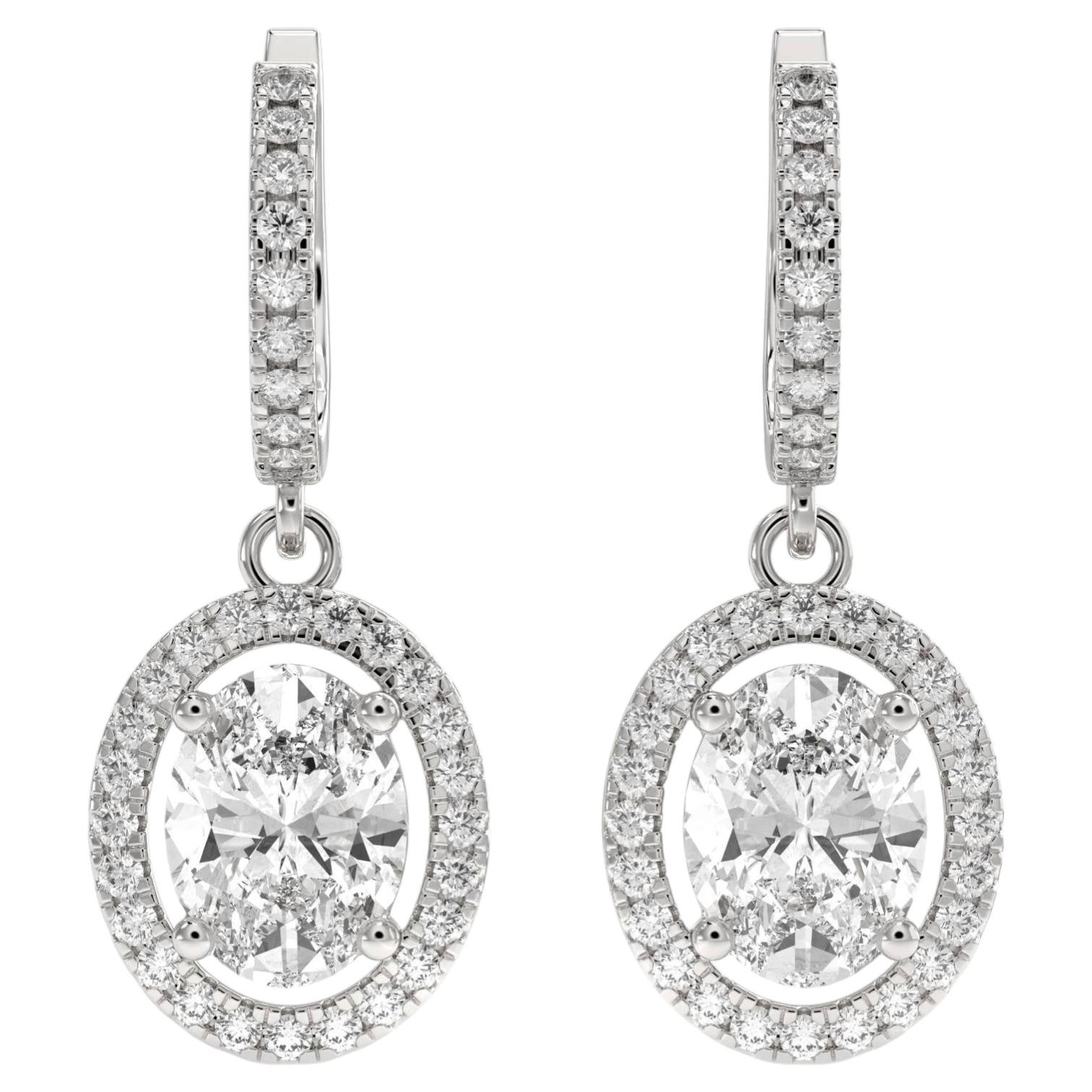 GIA Certified 4.30 Carats F/VS1 Oval Round Diamonds Dangle Earrings in 18K Gold
