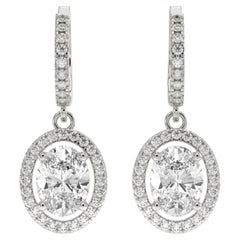 GIA Certified 4.30 Carats F/VS1 Oval Round Diamonds Dangle Earrings in 18K Gold