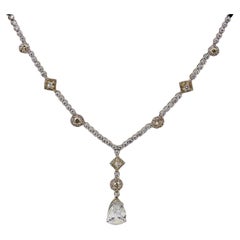 GIA Certified 4.30 Ct Pear Shape 14k Gold White and Yellow Diamond Necklace