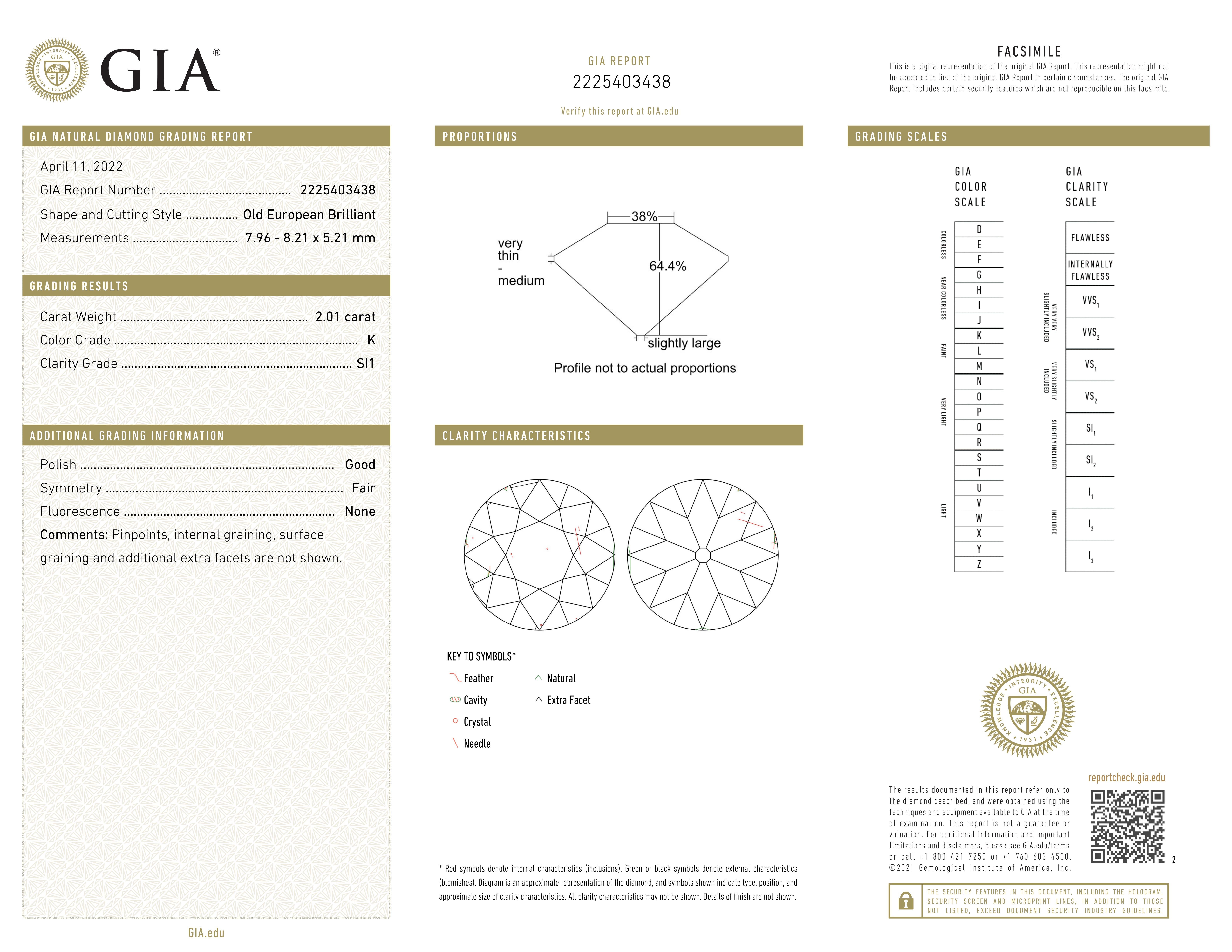 GIA Certified 4.32 Carat Old European Cut Diamond Pair Set in Platinum in vendita 1