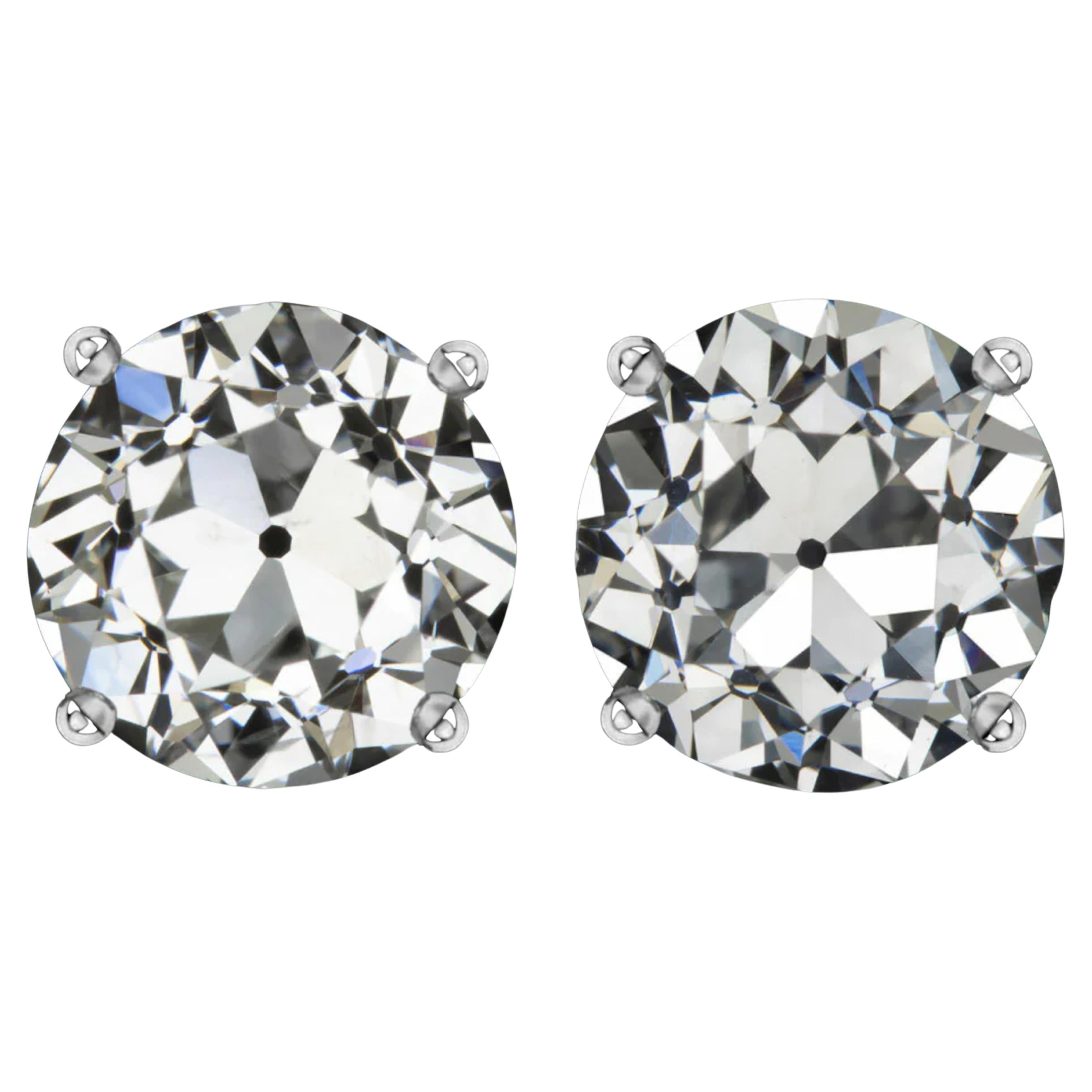 GIA Certified 4.32 Carat Old European Cut Diamond Pair Set in Platinum