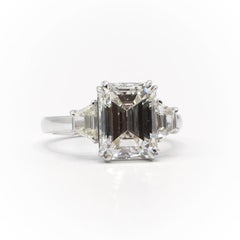 GIA Certified 4.32 Emerald Cut Natural Diamond Three Stone Engagement Ring