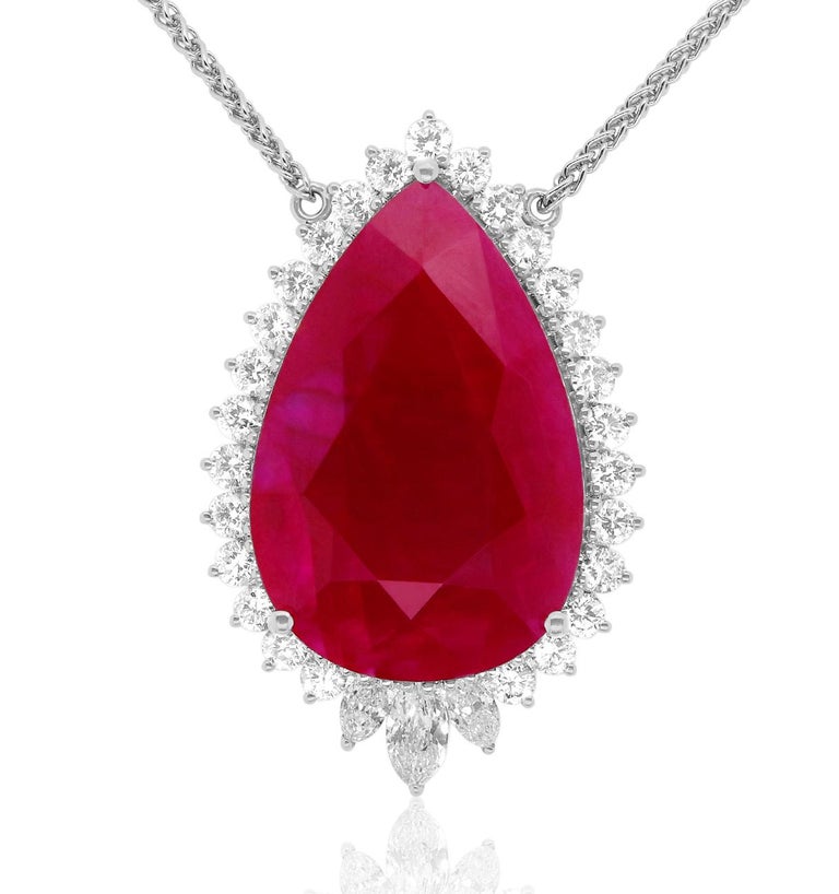 GIA Certified 43.29 Carat Pear Shaped Ruby and Diamond Necklace 18K ...