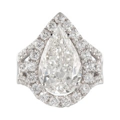 GIA Certified 4.33ct Pear Diamond with Diamond Halo Ring 18 Karat White Gold