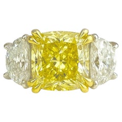 GIA Certified 4 Carat Fancy Yellow Cushion Diamond Ring