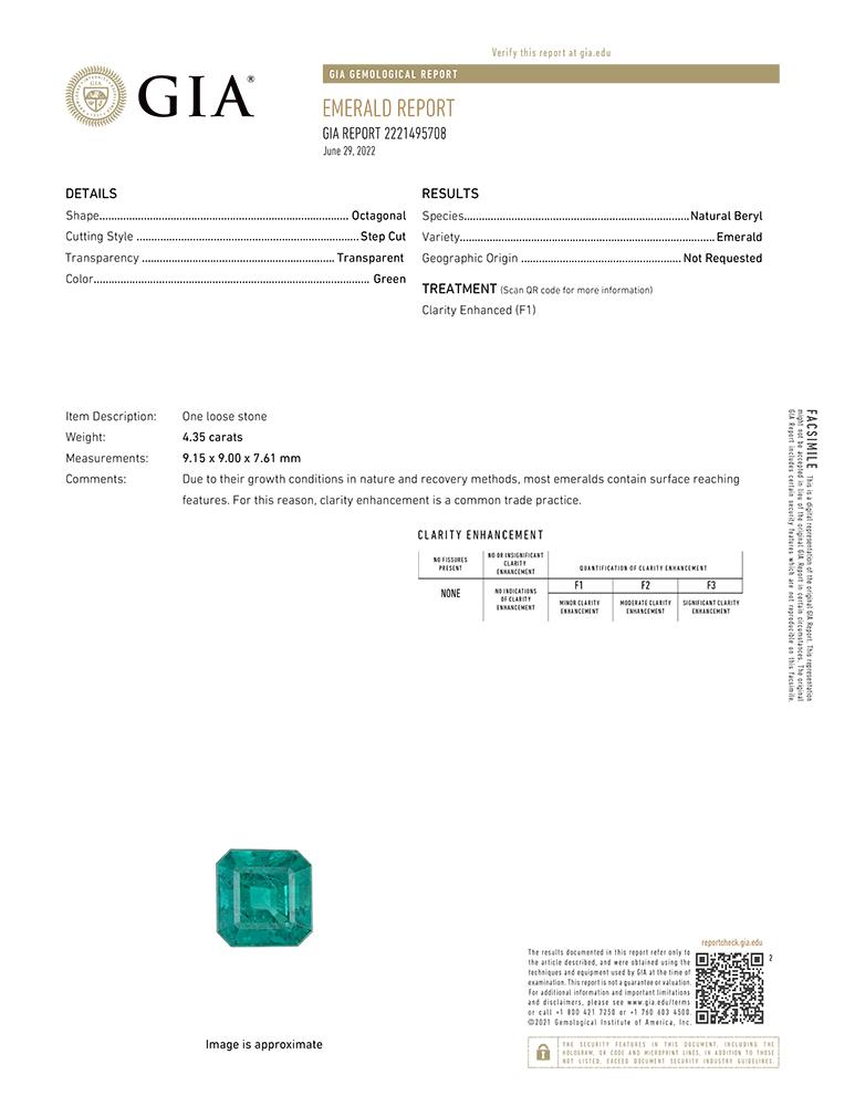 GIA-zertifizierter 4.35 Karat  Kleiner Öl-Smaragd-Diamant-Ring im Zustand „Neu“ im Angebot in Chicago, IL