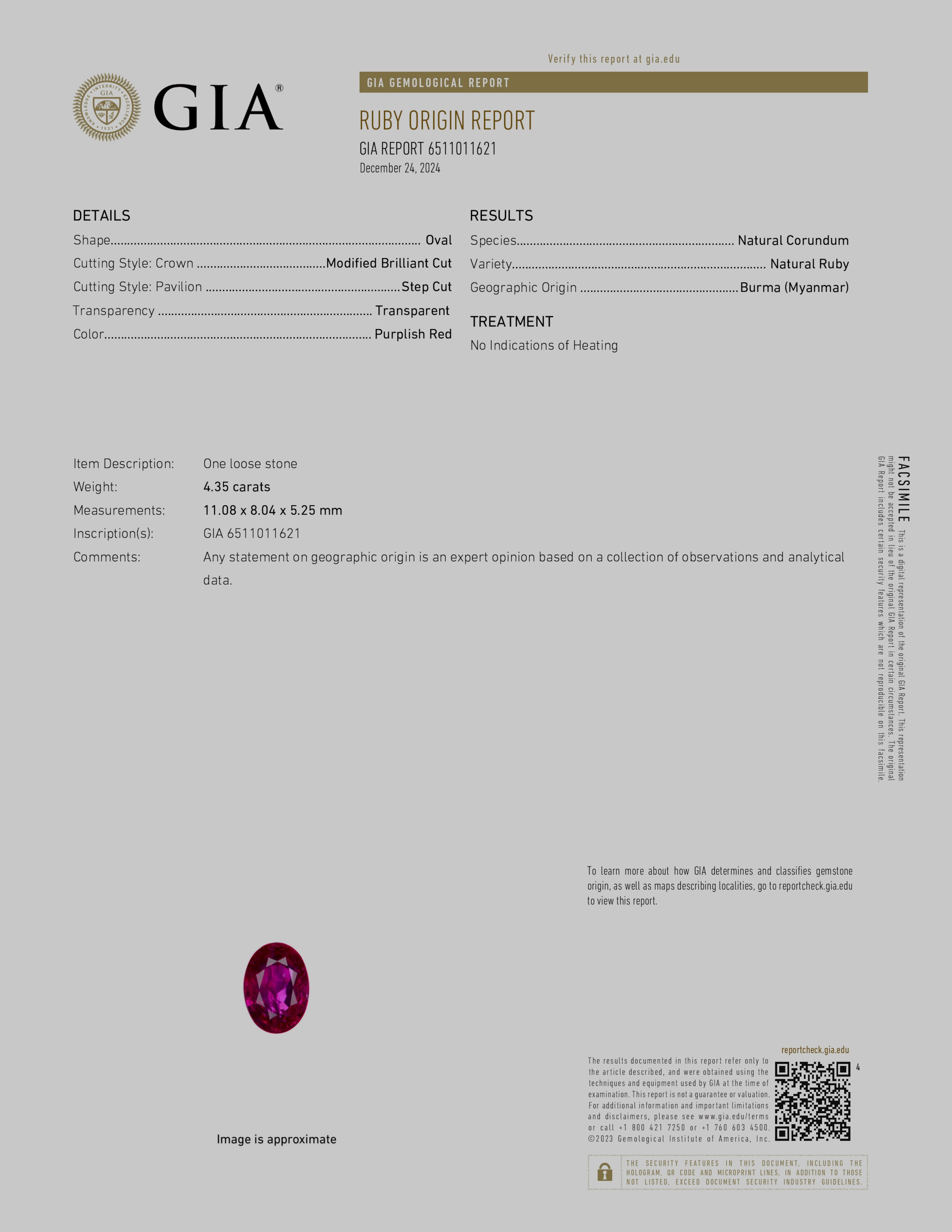 Certificado GIA 4.35 Ct. Anillo de diamantes y rubíes sin calentar de BURMESE Corte oval en venta