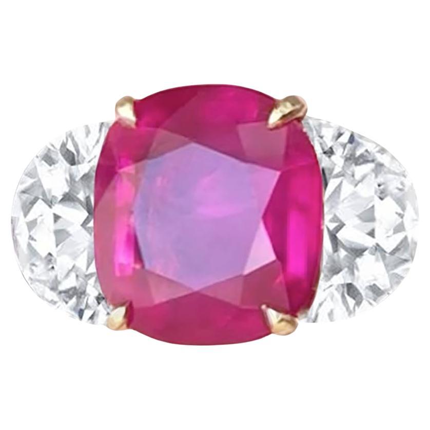 GIA Certified 4.38 Carat Ruby Three-Stone Cocktail Ring