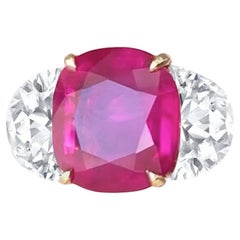 GIA Certified 4.38 Carat Ruby Three-Stone Cocktail Ring