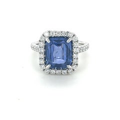 GIA Certified 4.39 Carat Ceylon Sapphire & Diamond Halo Ring