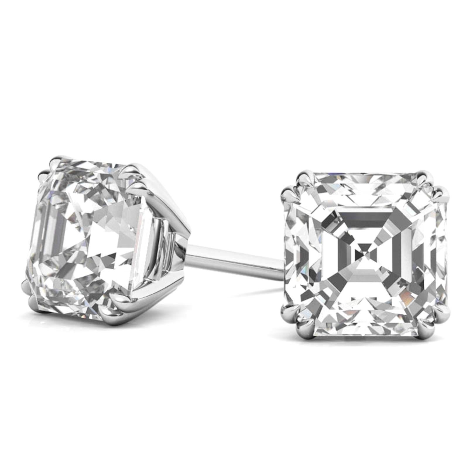 Women's GIA Certified 44 Carat Asscher Cut Shape Diamond Studs For Sale