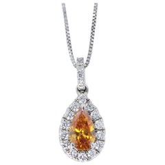 GIA Certified .44 ct Natural Yellowish Orange Pear Shape Diamond 14kt Pendant GIA Certified .44 ct Natural Yellowish Orange Pear Shape Diamond 14kt Pendant