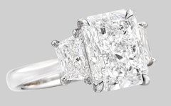 GIA Certified 4.60 Carat Radiant Cut D Color VVS2 Clarity Diamond Platinum Ring
