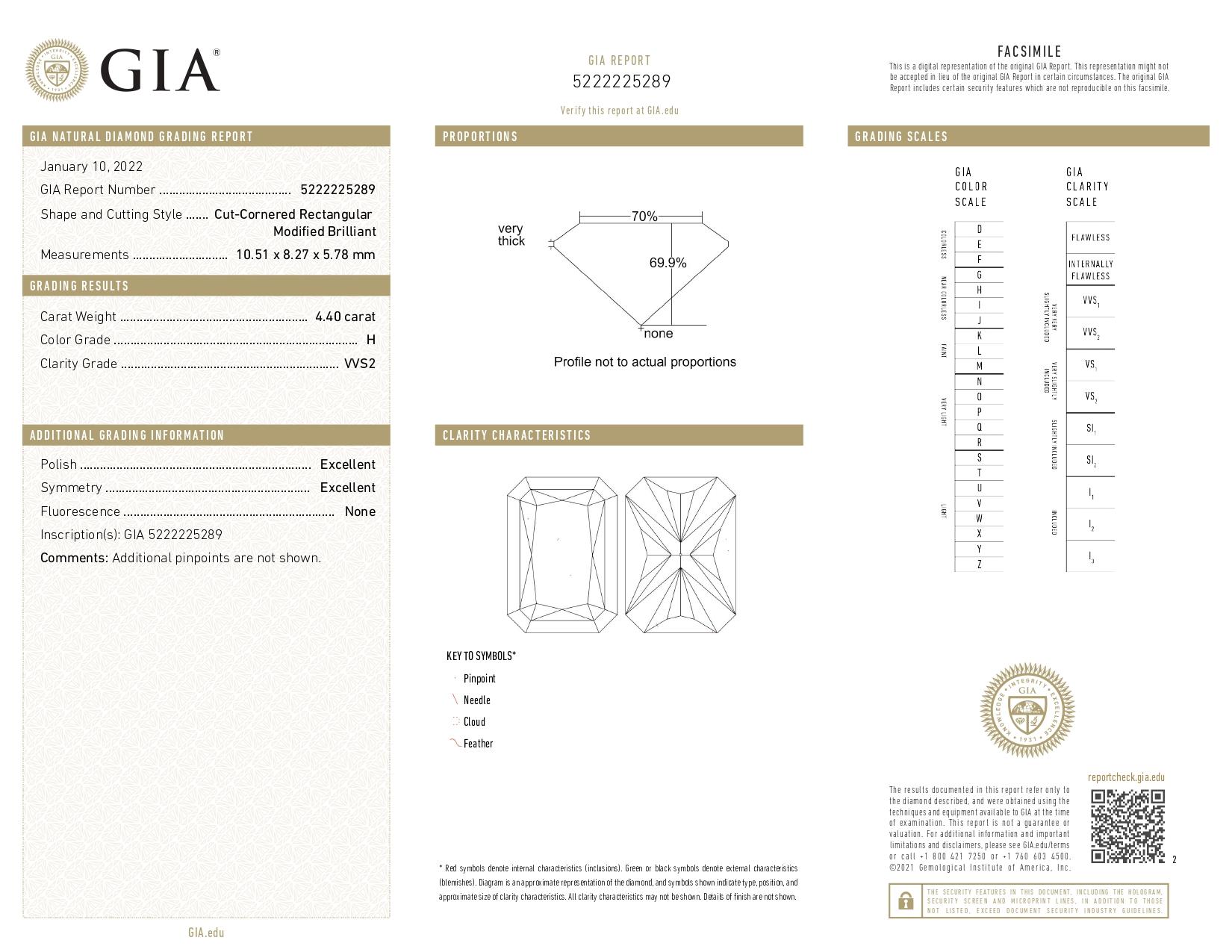 Women's or Men's GIA Certified 4.4 CT Radiant Cut Diamond Platinum Ring with Trapezoid Diamonds For Sale