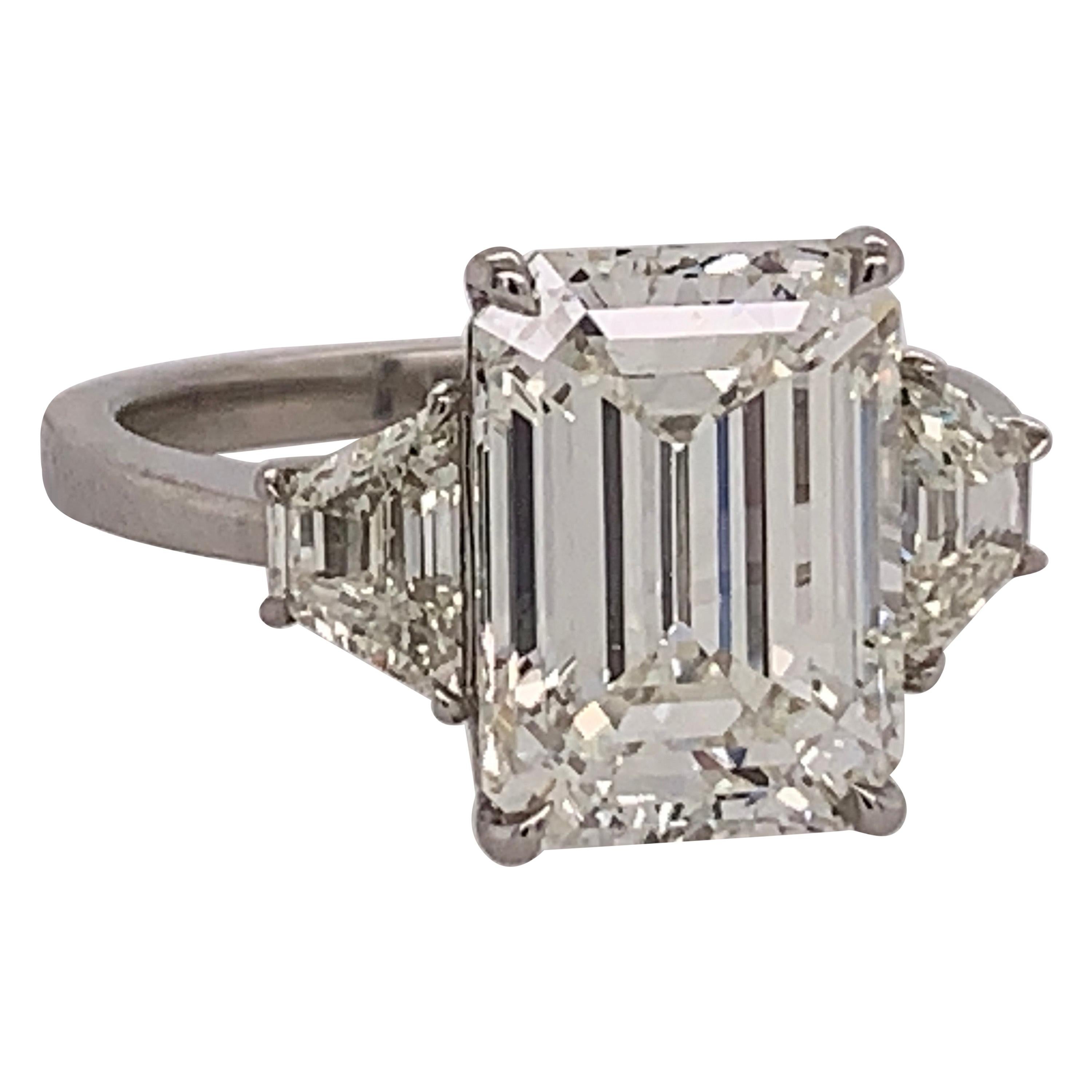 GIA Certified 4.40 Carat Emerald Cut J VS2 Natural Diamond Platinum Ring