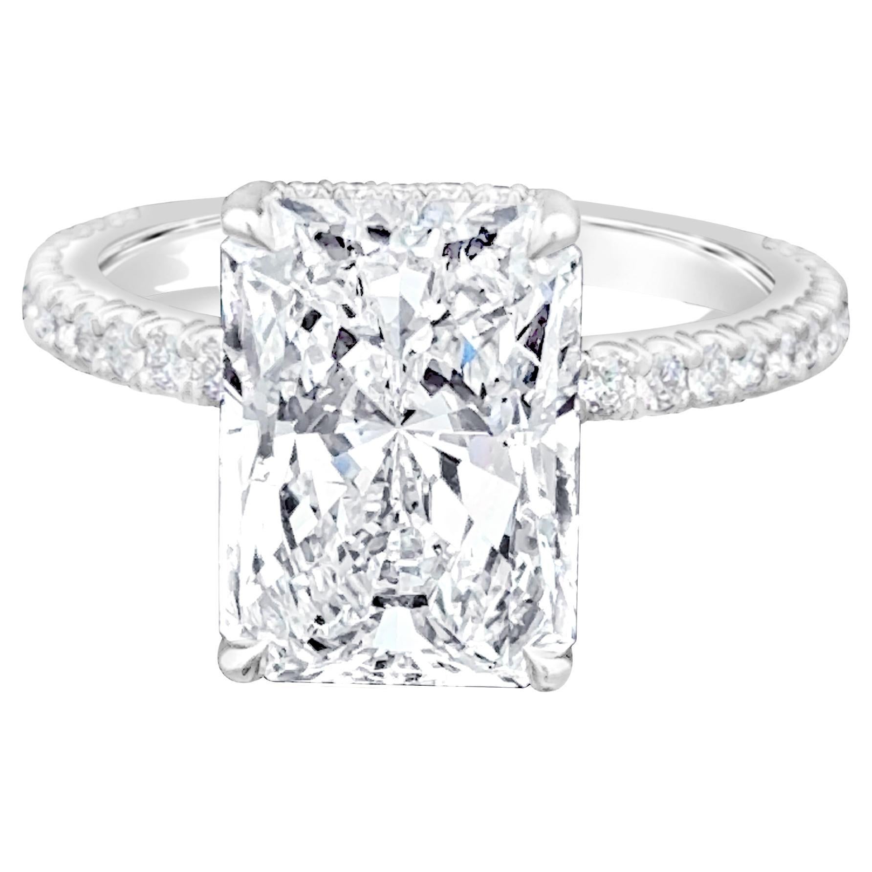 GIA Certified 4.40 Carats Elongated Radiant Cut Diamond Engagement Ring