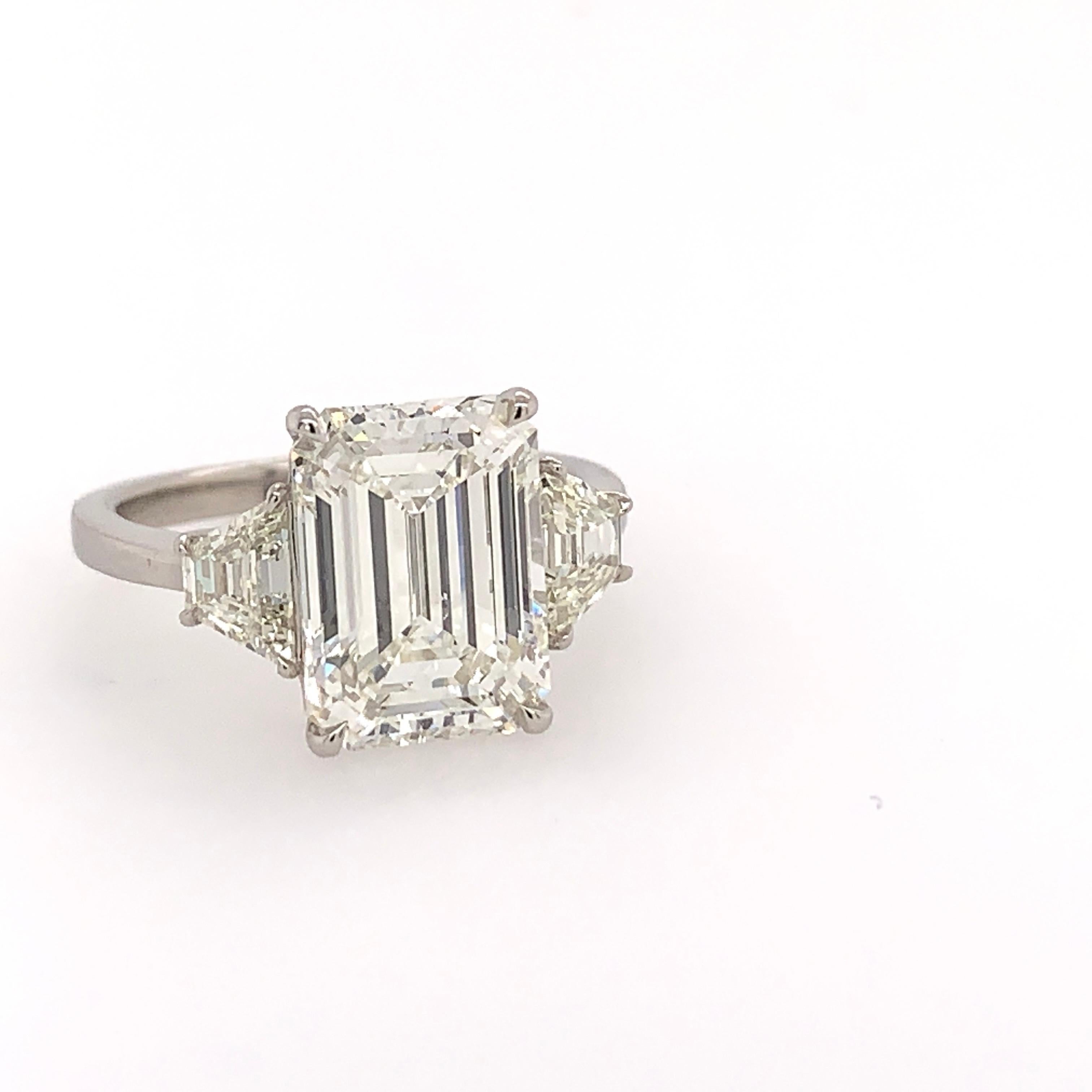 Women's GIA Certified 4.40 Carat Emerald Cut J VS2 Natural Diamond Platinum Ring