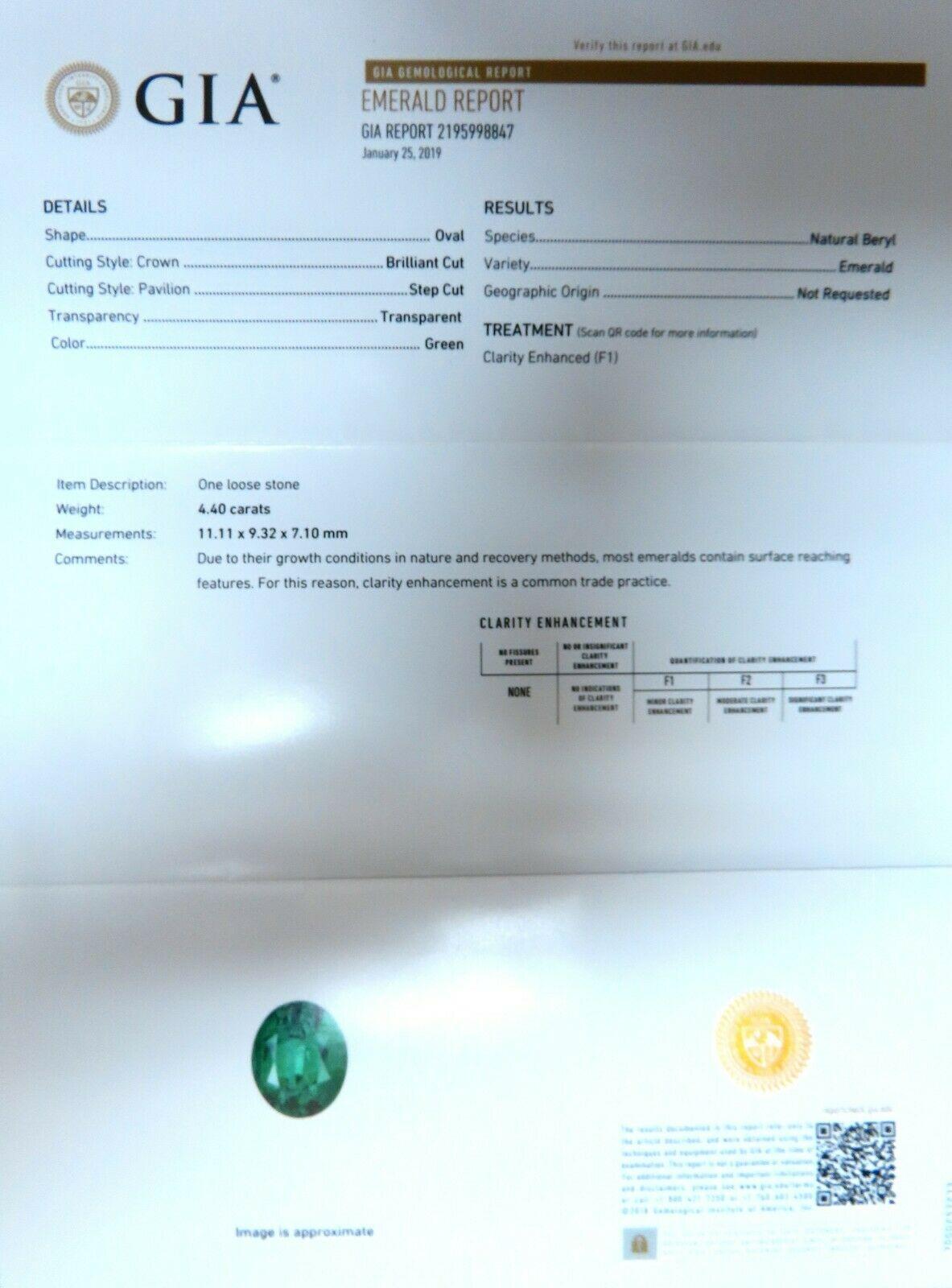 Women's or Men's GIA Certified 4.40ct Natural Green Emerald Diamonds Ring 18kt 
