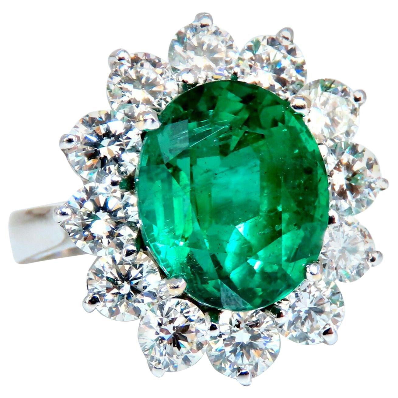 GIA Certified 4.40ct Natural Green Emerald Diamonds Ring 18kt "F1" Halo Prime*