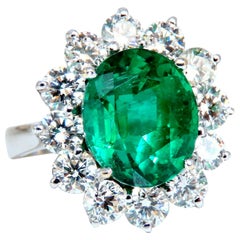 GIA Certified 4.40ct Natural Green Emerald Diamonds Ring 18kt "F1" Halo Prime