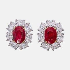 GIA Certified 4.41 Carat Burma Pigeon Blood No Heat Ruby Diamond Earrings in 18K