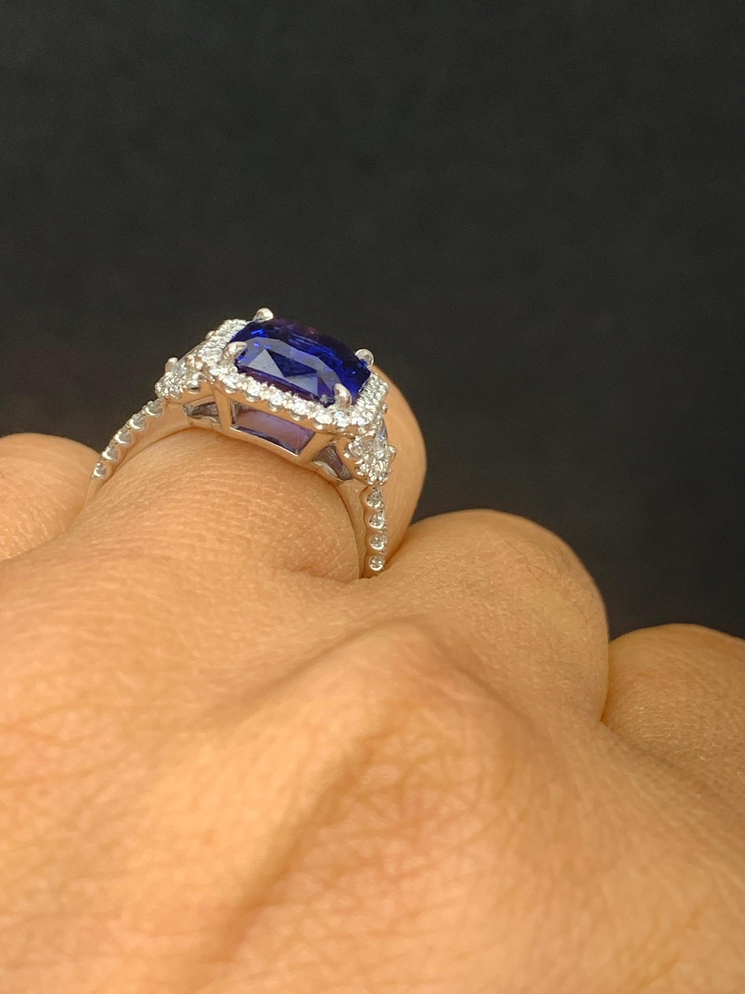 GIA Certified 4.41 Carat Emerald Cut Sapphire Diamond 3 Stone Ring in Platinum For Sale 2