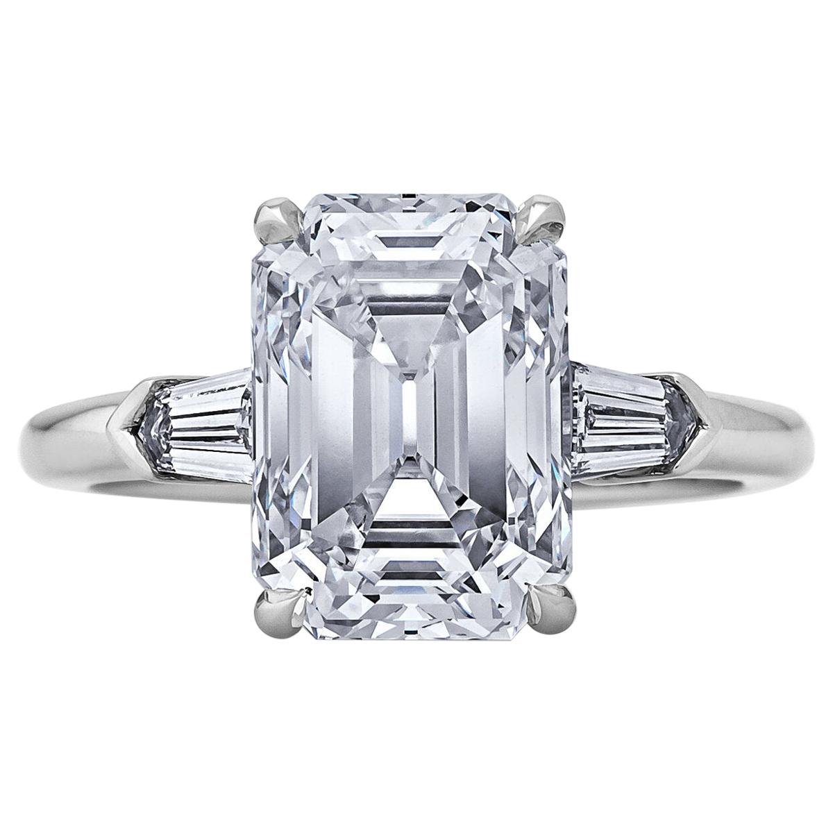 4.42 Carat Emerald Cut Diamond Platinum Engagement Ring
