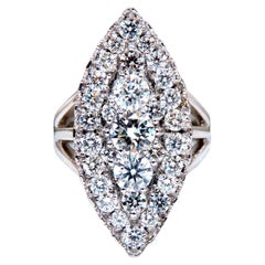GIA Certified 4.42 Carat Natural Round Diamond Ring 18kt Marquise Cluster Glam*