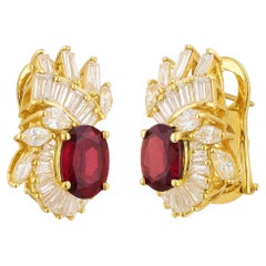 GIA Certified 4.42 Carat Pear Ruby & Diamond  Earrings in 18K Yellow Gold