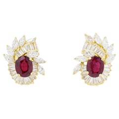 GIA Certified 4.42 Carat Pear Ruby & Diamond  Earrings in 18K Yellow Gold