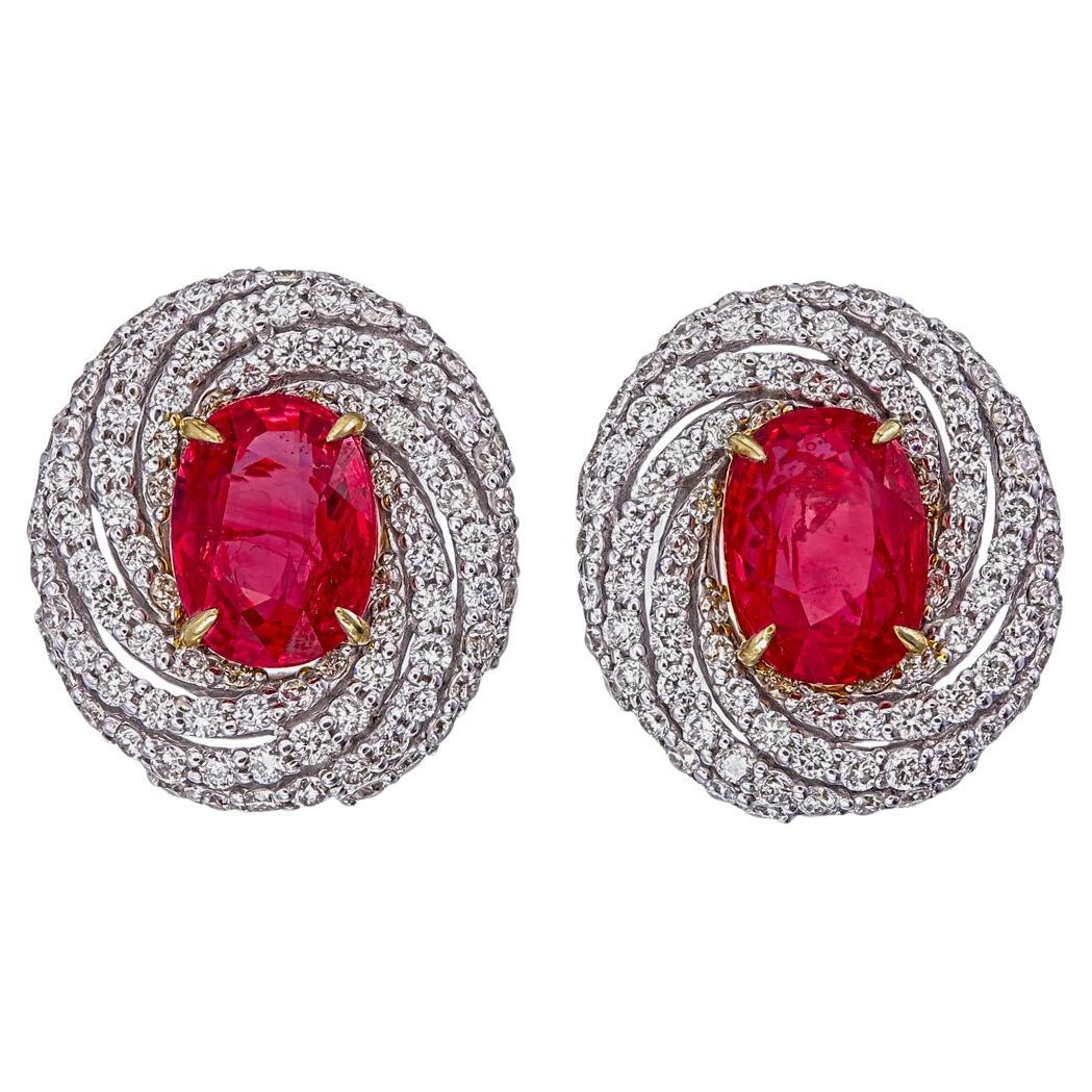 Pendientes de rubí birmano sin calor y diamantes de 4,43 quilates certificados por GIA