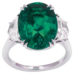 GIA Certified 4.43 Carat MUZO Colombian Minor Oil Emerald Diamond Platinum Ring