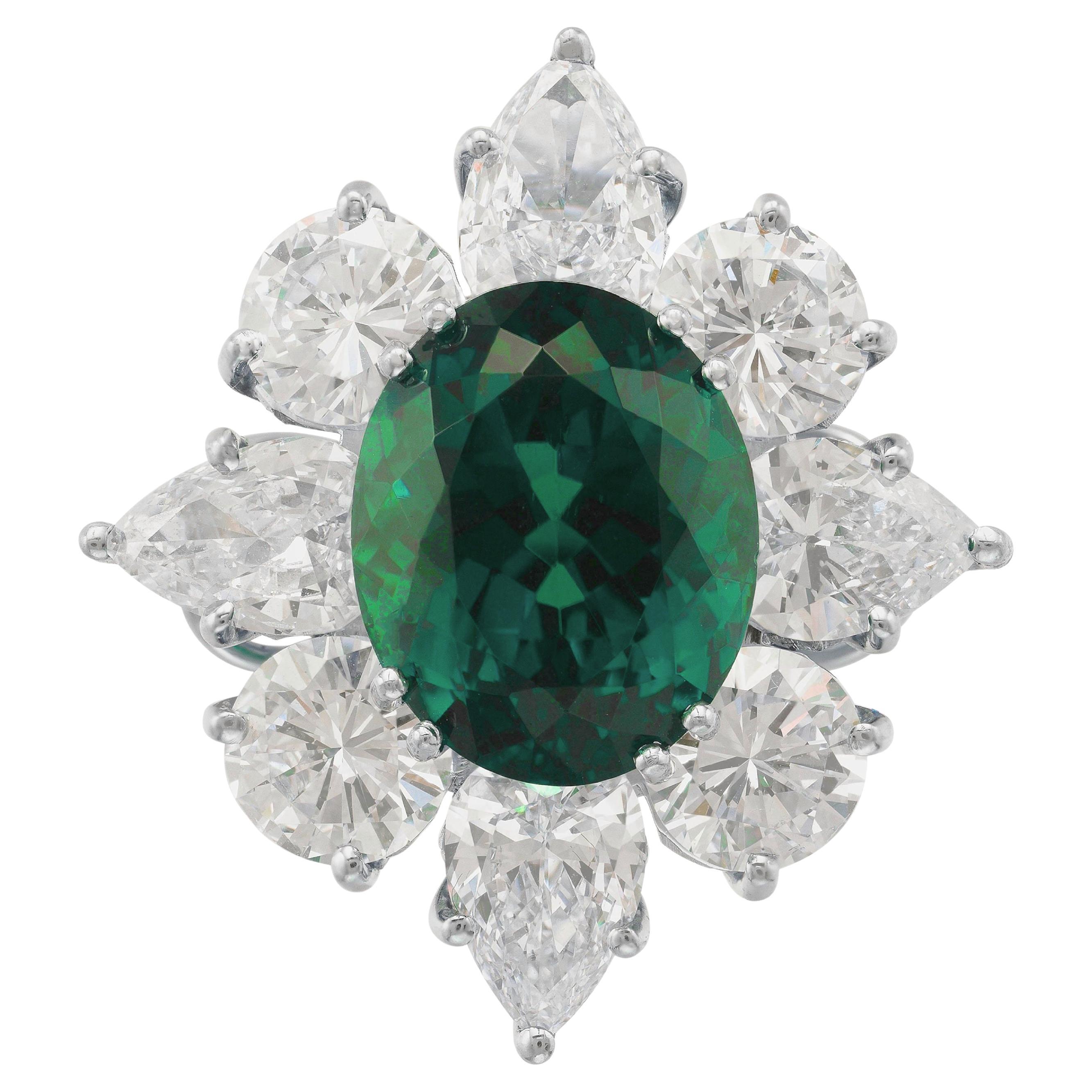 GIA Certified 4.43 Colombian Minor Oil Emerald Diamond Cocktail Ring