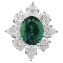 GIA Certified 4.43 Colombian Minor Oil Emerald Diamond Cocktail Ring