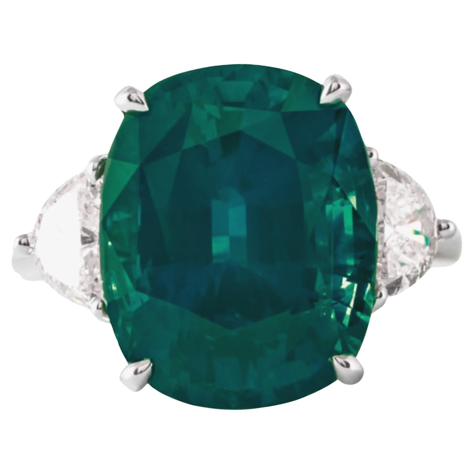 GIA Certified 4.44 Carat Insignificant No Oil Emerald and Diamond Platinum Ring