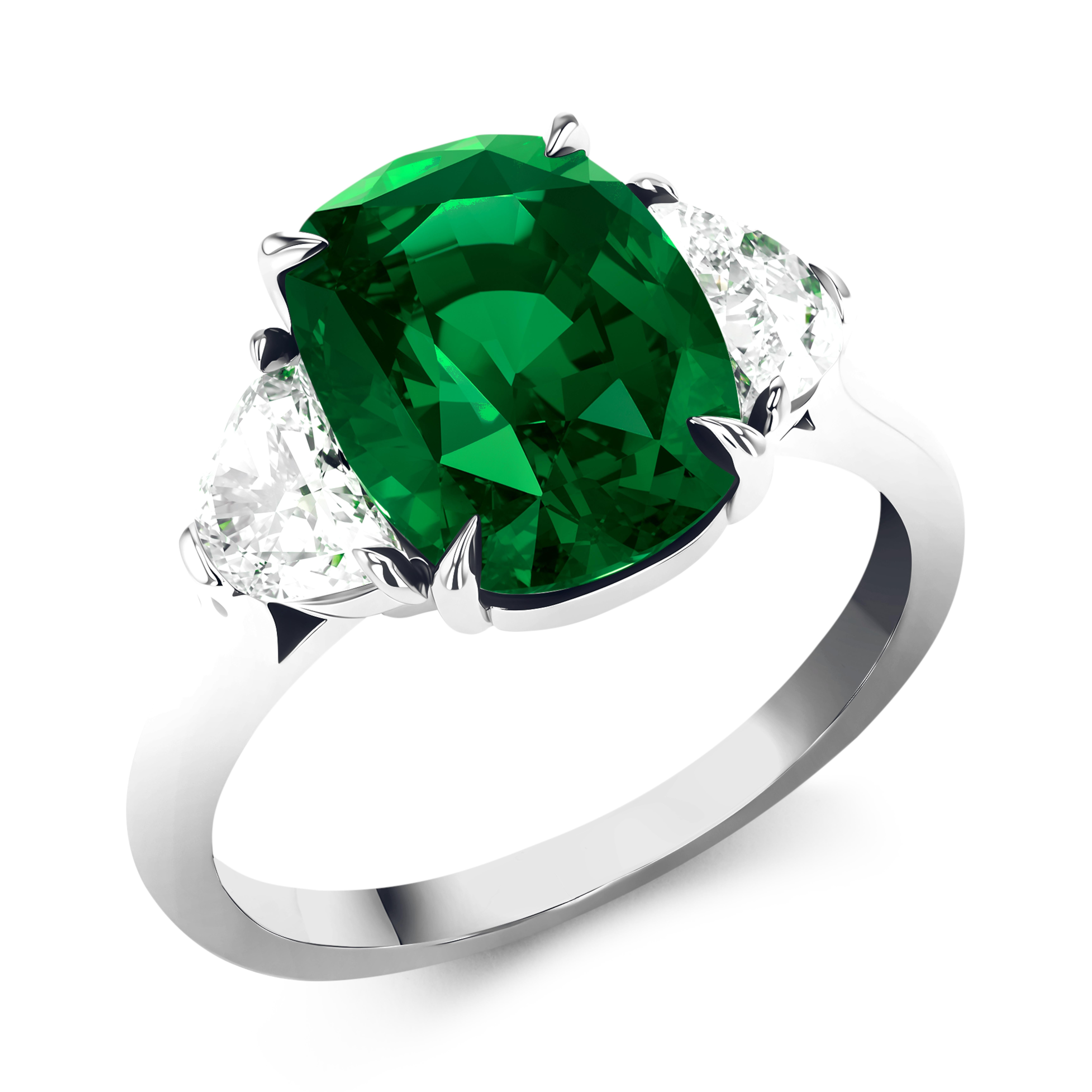 Contemporain GIA Certified 4.44 Ct. UNTREATED VIVID GREEN EMERALD Diamond Platinum Ring en vente