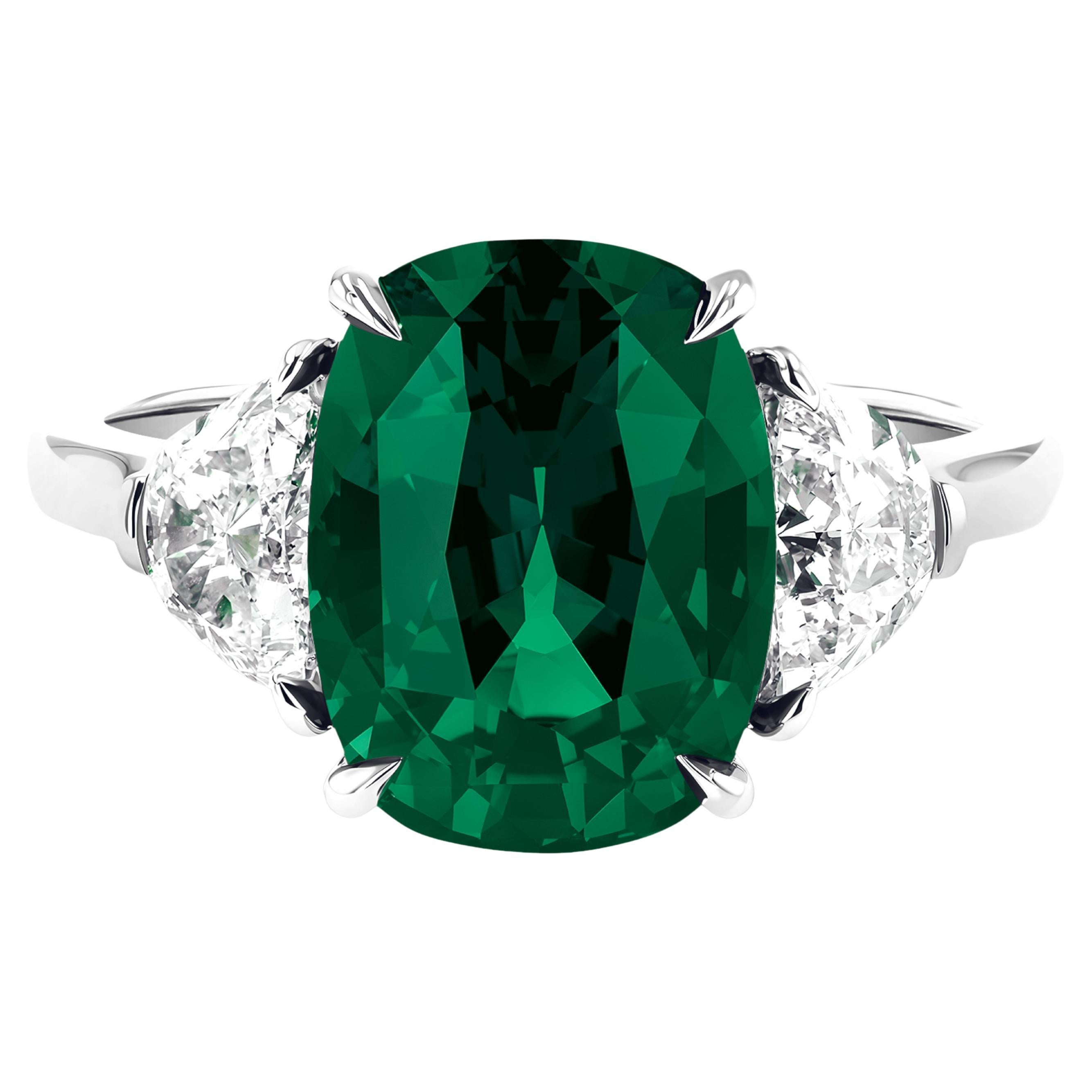 GIA Certified 4.44 Ct. UNTREATED VIVID GREEN EMERALD Diamond Platinum Ring