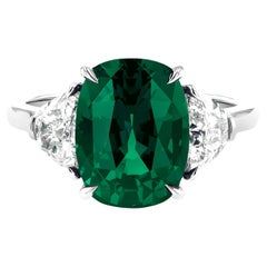 GIA Certified 4.44 Ct. UNTREATED VIVID GREEN EMERALD Diamond Platinum Ring
