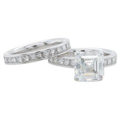 GIA Certified 4.45 Carat Asscher Cut Diamond Platinum Engagement Ring Set