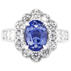 Antique GIA Certified 4.45 Carat Natural Ceylon Untreated Sapphire Ring Set in Platinum