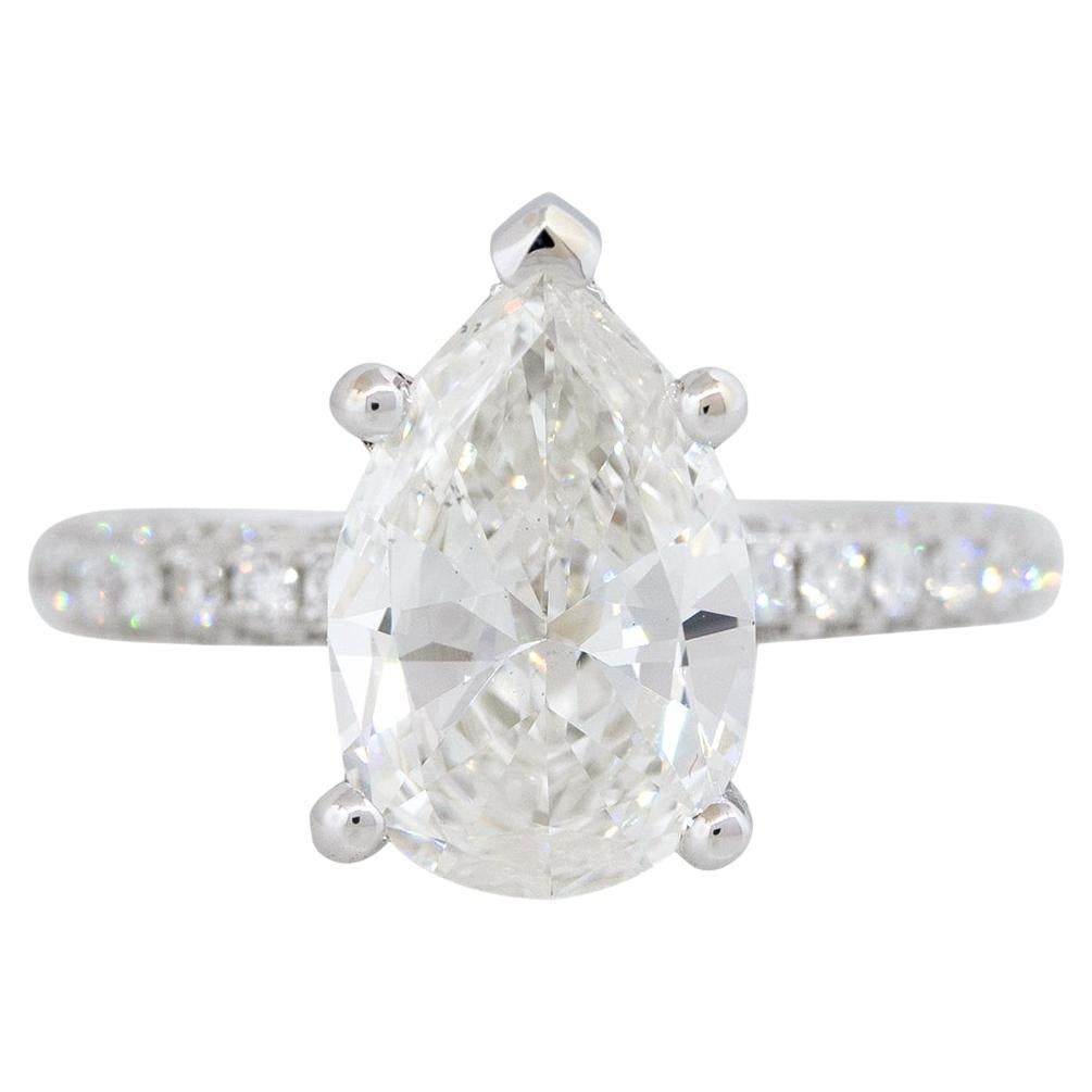 GIA Certified 4.45 Carat Pear Shaped Diamond Engagement Ring 18 Karat In Stock For Sale