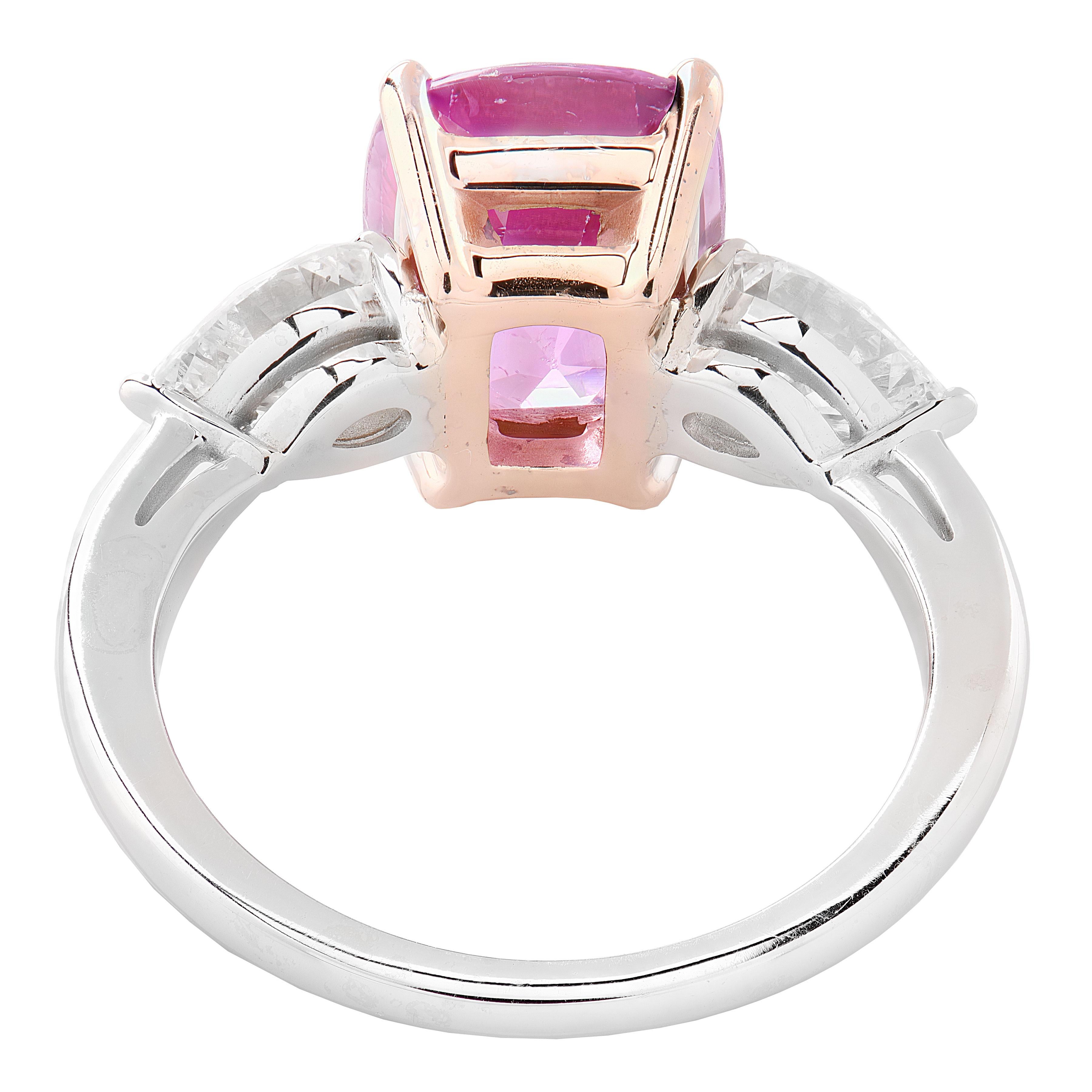 Modern GIA Certified 4.45 Carat Pink Sapphire and Diamond Ring For Sale